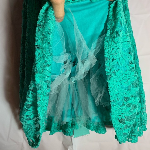Mint Lace Short Dress with Tulle Lining Satin Bow - Picture 8 of 8